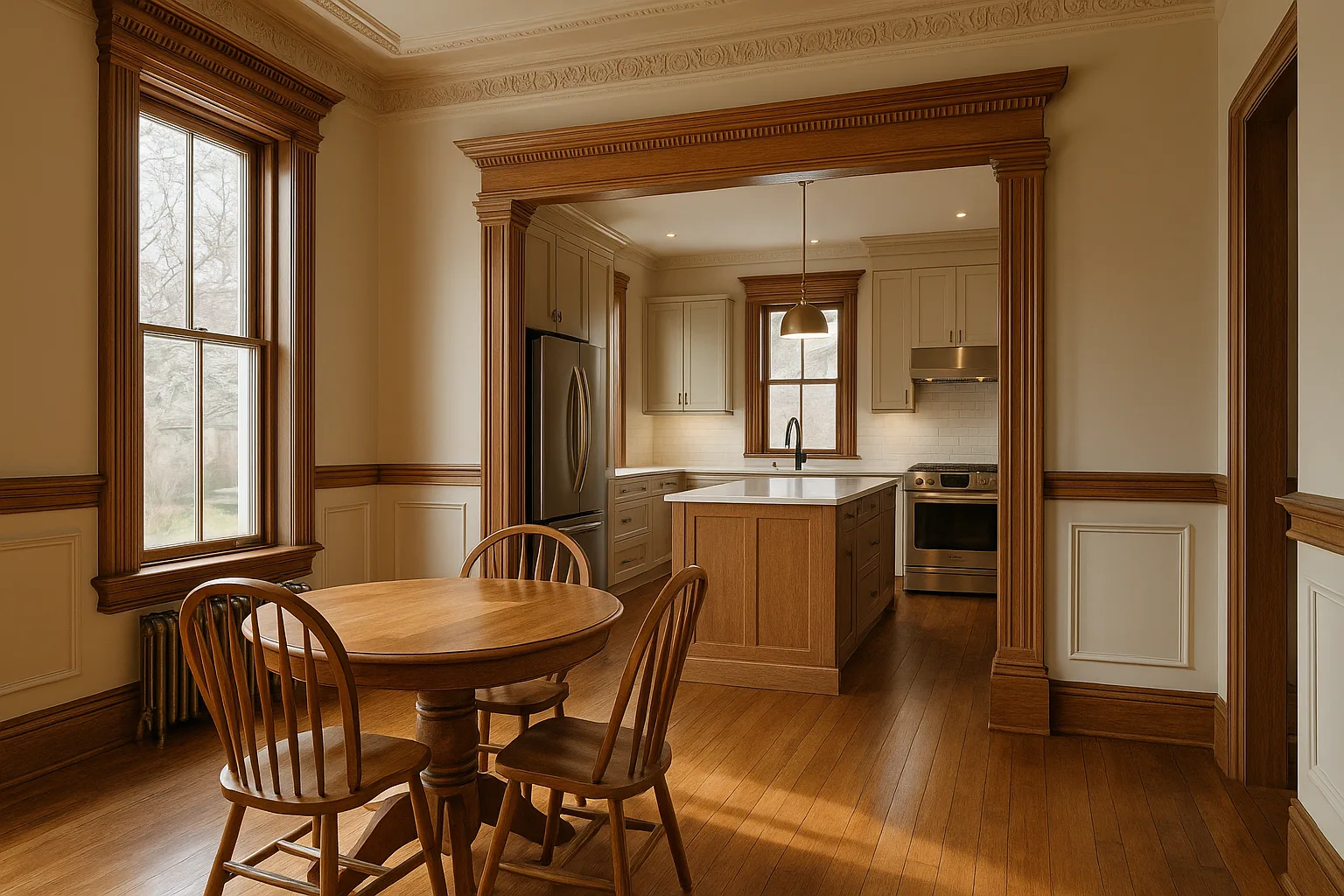 Beautifully restored heritage home kitchen blending period details with modern functionality