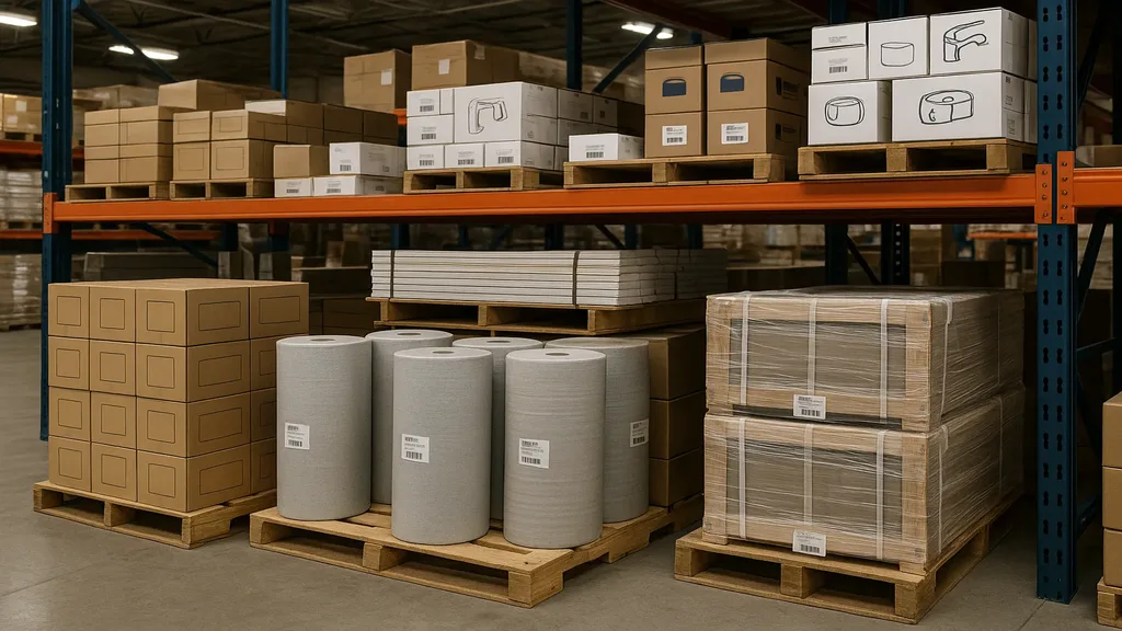 Organized construction materials and cabinetry staged and ready for installation at a JVR Complete Niagara renovation site