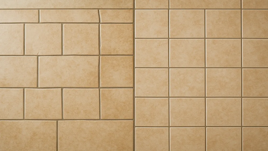 Close-up of precision-laid herringbone tile pattern in a luxury bathroom